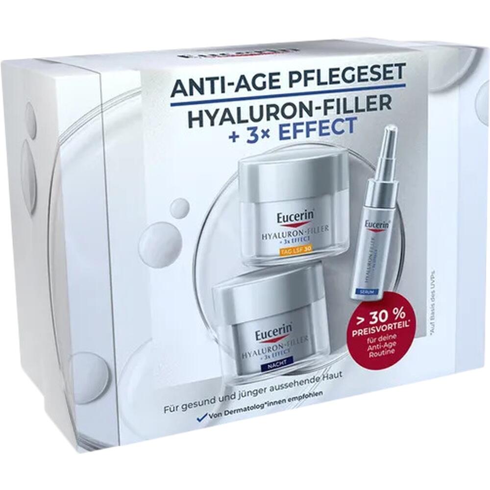 Verpackung eines Anti-Age-Pflegesets mit Creme und Serum von Eucerin.